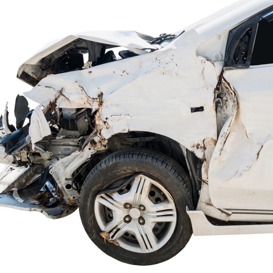 Car crash accident damaged isolated on white background